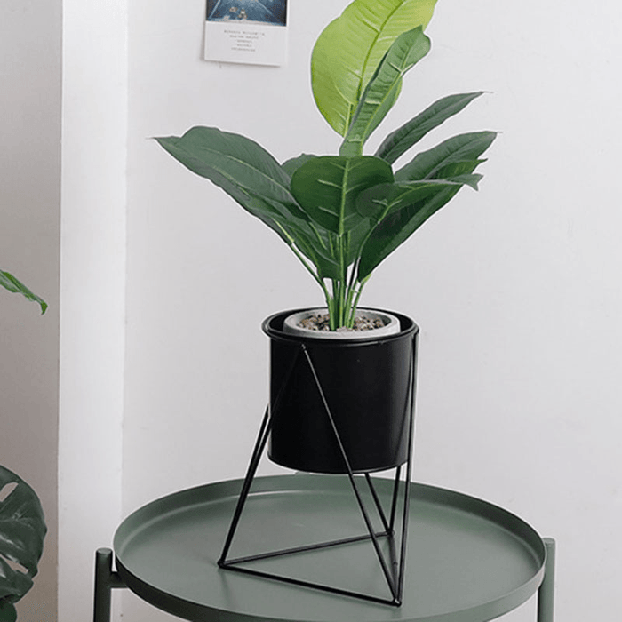 Gardening White Black Metal Rack Ceramic Succulent Plant Pot Desktop Vase Flower Planter Decorations