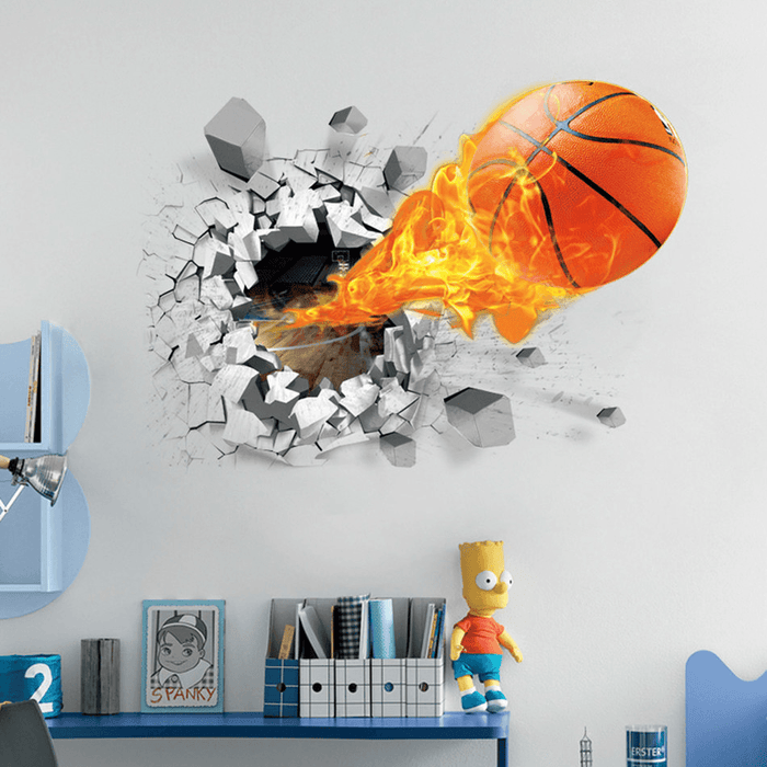 Fashion 3D Basketball Wall Sticker Green Poster Art Stickers Kids Rooms Home Decoration Accessories Decor Removable Waterproof Home Wall DIY Decor Basketball Wall Sticker