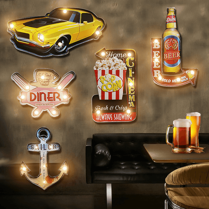 Vintage Retro LED Metal Tin Sign Poster Plaque Bar Pub Club Wall Home Decor LED Sheet Metal Sign Christmas Decorations