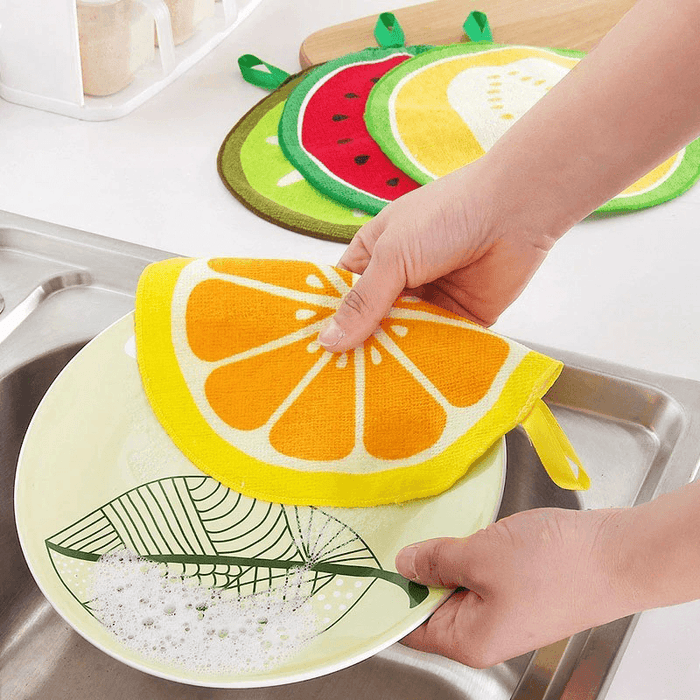 Honana 4Pcs Fruit Pattern Towel Absorbent Cloth Kitchen Towel Handkerchief Quick-Dry Cleaning Rag Dish Cloth Wiping Napkin