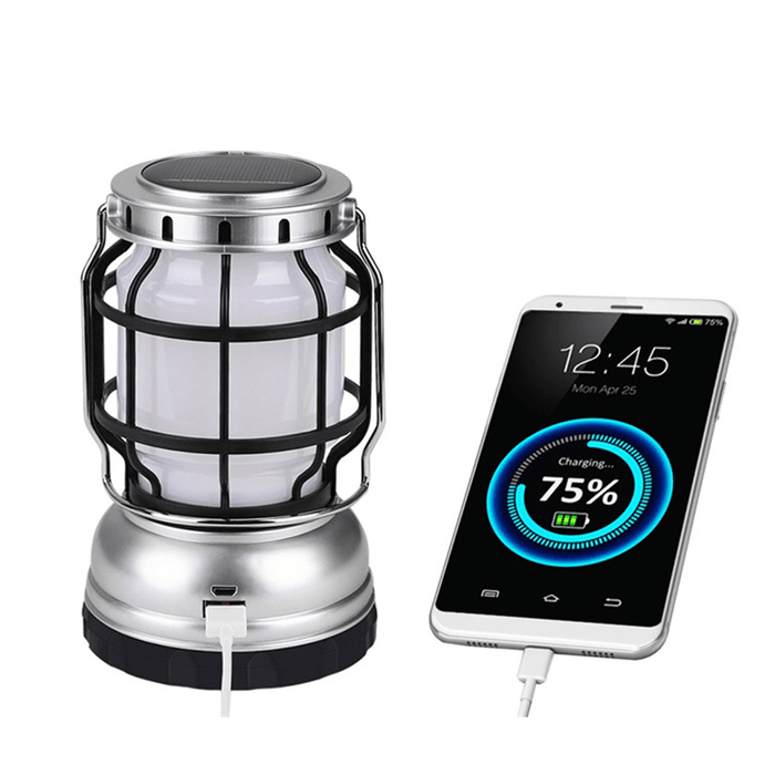 XANES® Solar Powered Kerosene Lamp Portable Camping Light Hanging Tent Lantern USB Rechargeable with Power Bank Outdoor Travel