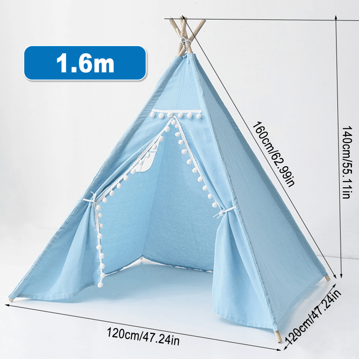 1.35M/1.6M /1.8M Large Cotton Canvas Kids Teepee Triangle Tent Children Indian Playhouse Pretend Play Tent Decoration Game House Boy Girls Gifts