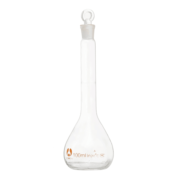 100Ml Clear Glass Volumetric Flask W/ Glass Stopper Lab Chemistry Glassware