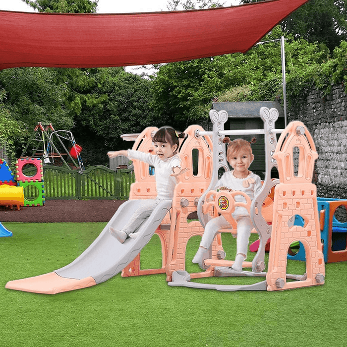 Large Kid Toddler Folding Slide Set 3-IN-1 with Climb Stairs & Basketball Hoop Children Funny Activity Playground for Indoor Outdoor