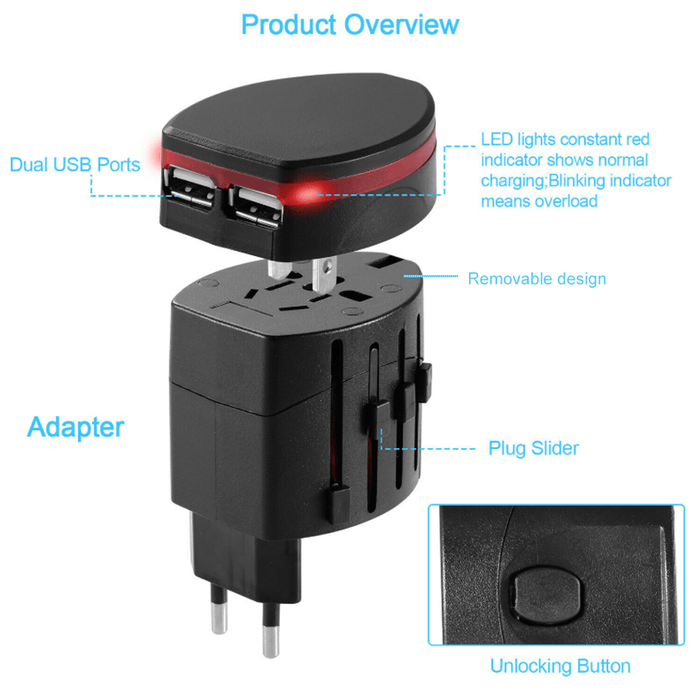 Global Universal Conversion Plug Adapter Multi-Function Conversion Socket USB Charger