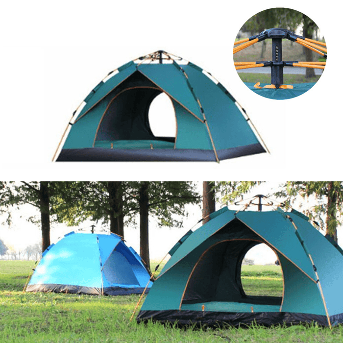 3-4 Person Fully Automatic Tent Waterproof Anti-Uv Popup Tent Outdoor Family Camping Hiking Fishing Tent Sunshade-Sky Blue/Green