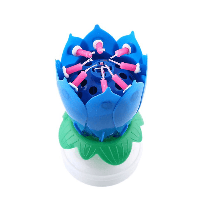 Musical Lotus Rotating Flower Happy Birthday Party Gift Candle Lights Atmostphere Light