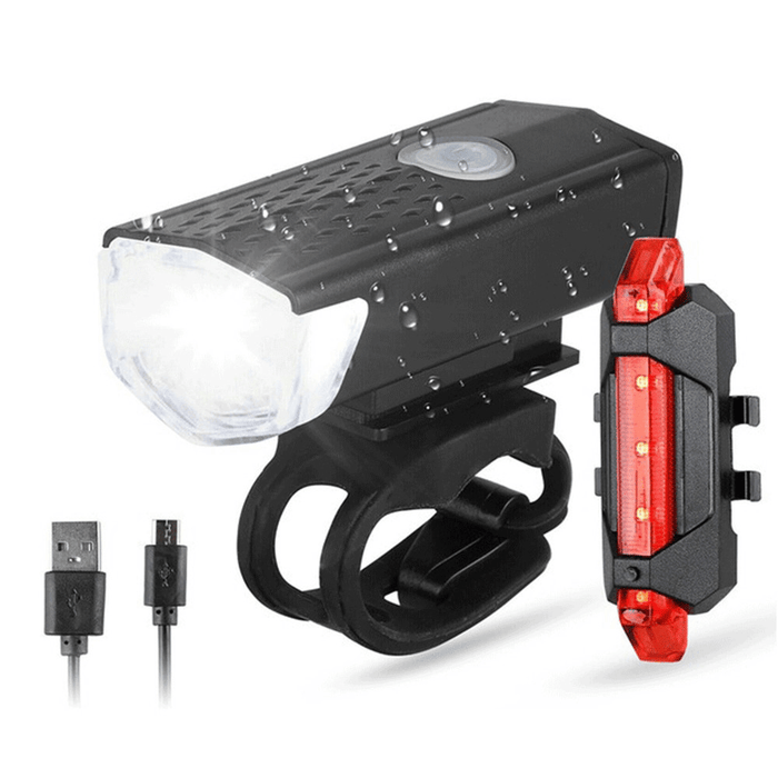 BIKIGHT Bicycle Front+Rear Light Set USB LED Rechargeable MTB Mountain Front Lamp Headlight Rainproof Ultralight Flashlight Bicycle Light