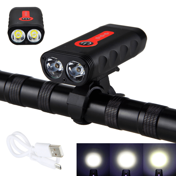 XANES DL07 1800LM 2*L2 4400Mah Rechargeable Battery Indicator Bike Light