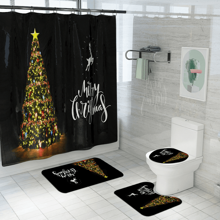 Waterproof Bathroom Shower Curtain Toilet Seat Cover Mat Non-Slip Rug Set