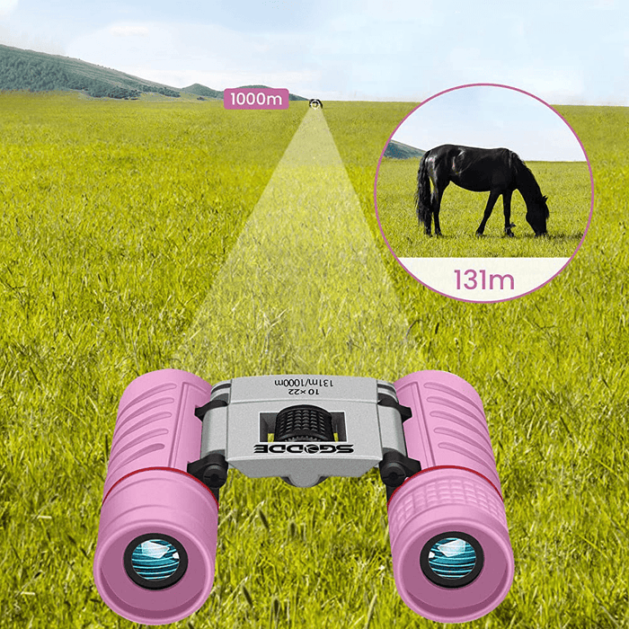 SGODDE 10X22 Childrens Binoculars Folding Mini Telescope Bird Watching with Neck Strap Outdoor Camping Travel