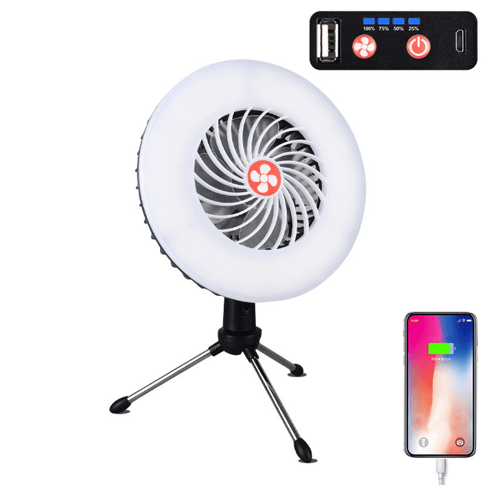 Ipree® 2-In-1 Tent Fan Light Magnetic 2 Modes Camping Light 3 Modes Hanging Hook Cooling Fan Emergency Power Bank for Hiking Travel