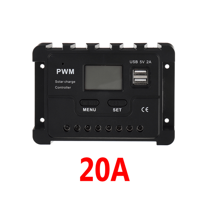 12V/24V Display PWM Solar Controller 10-30A Solar Charge Controller Dual USB IP30 Waterproof