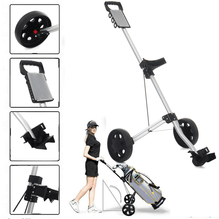 Folding Golf Trolley 2 Wheel Push Pull Golf Cart Airport Baggage Check Stroller with Locked Brake for Outdoor Sports Travel