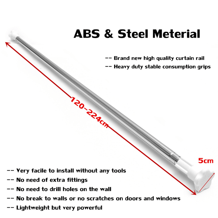 Curtain Rail Rod Pole Telescopic Extendable for Wardrobe Windows Doors Bathroom