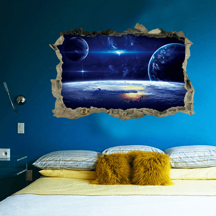 MIICO Creative 3D Universe Planet Broken Wall Removable Home Room Decorative Wall Decor Sticker