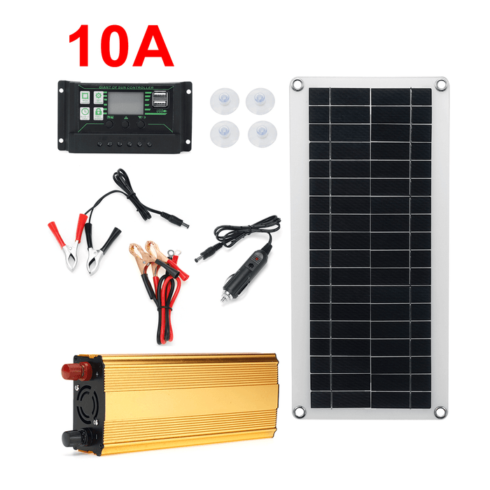 4In1 Waterproof Solar Panel Solar Power Kit W/ 2000W Power Inverter 30W Solar Panel with Soar Charge Controller