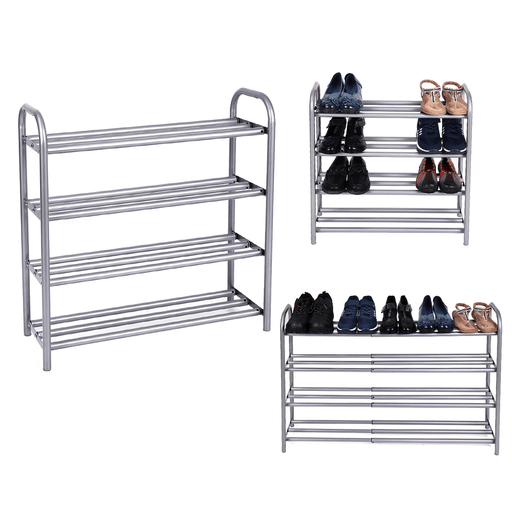 GEMITTO Silver Grey 4 Layers Extendable Shoe Organiser Racks Heavy Duty Shoe Stand Storage