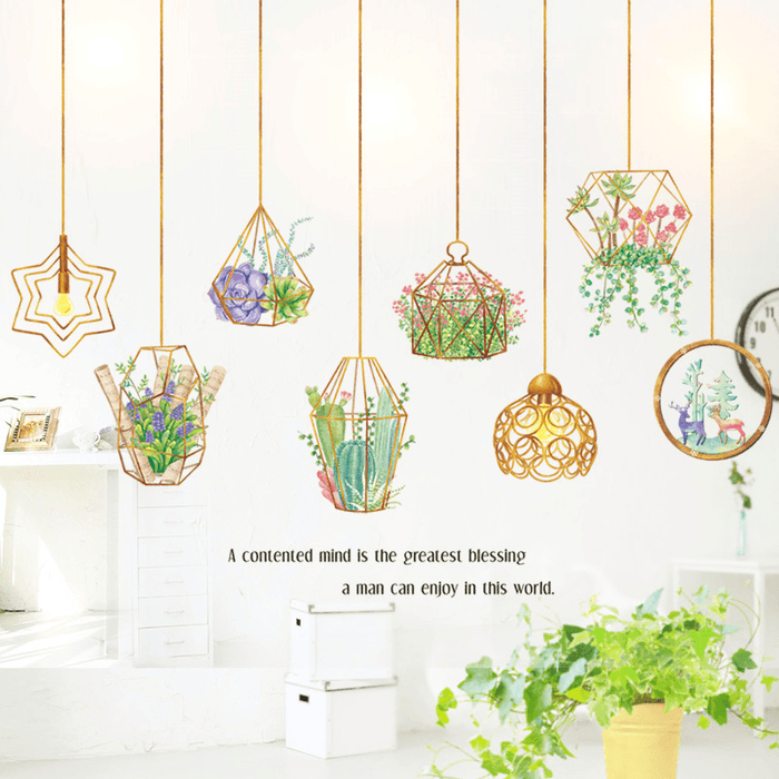 Creative DIY Plant Leaves Removable Wall Stickers Hanging Basket Flower for Bedroom Kitchen Kids Room Adhesive Sticker Decorations