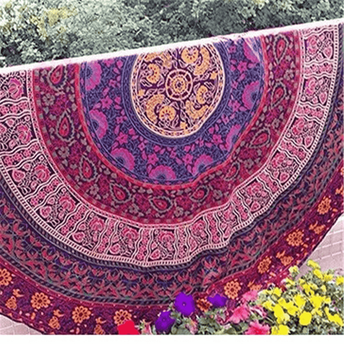 Honana WX-16 150Cm Bohemian Style Thin Chiffon Beach Shawl Mat Mandala round Silk Scarf Bed Sheet Tapestry