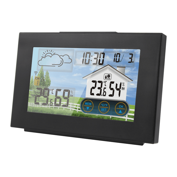 Fanju Indoor Outdoor Touch Screen Wireless Weather Station Color Screen Hygrometer Thermometer Outdoor Forecast Sensor Digital Alarm Clock