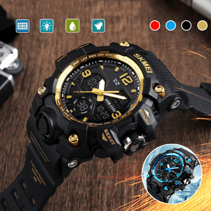 SKMIE 1155B Brand Waterproof EL Light Men Sport S Shock Watch Dual Display Analog Digital LED Electronic Quartz-Watches Bike Watch