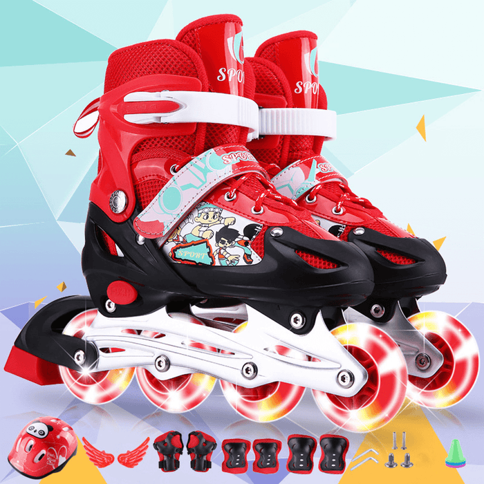 3 Sizes Adjustable Inline Skates Set with LED Flashing Wheels Safe Roller Light up Illuminating Wheels Beginner Skates Roller with Protective for Adult＆Kids