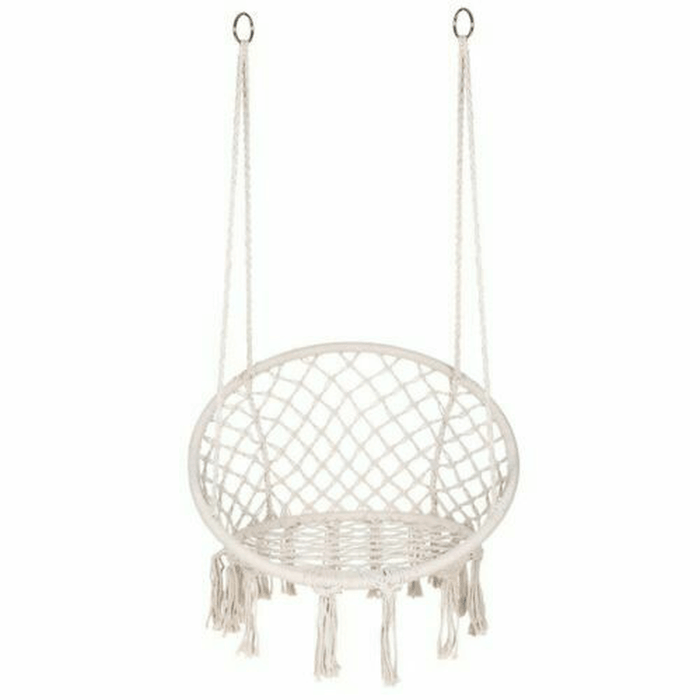 Cotton Hammock Seat Hanging Chair Tassel Deluxe Swing Chair Max Load 120Kg Outdoor Indoor Patio Garden