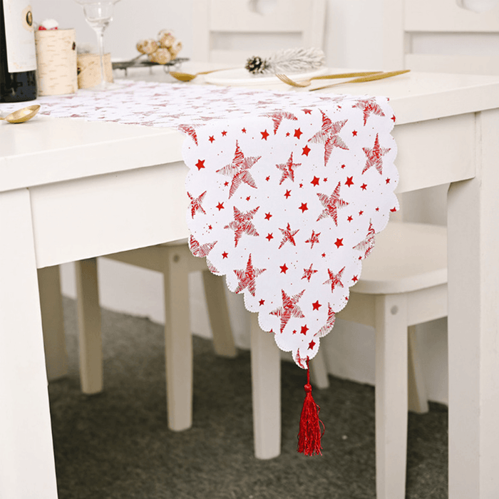 2020 Christmas Decor Tree Star Printed Embroidered Table Runner Table Flag for Home Xmas Table Decoration