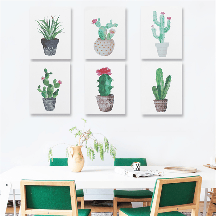 Watercolor Cactus Canvas Painting Unframed Wall-Mounted Modern Art Painting for Living Room Bedroom Study Room
