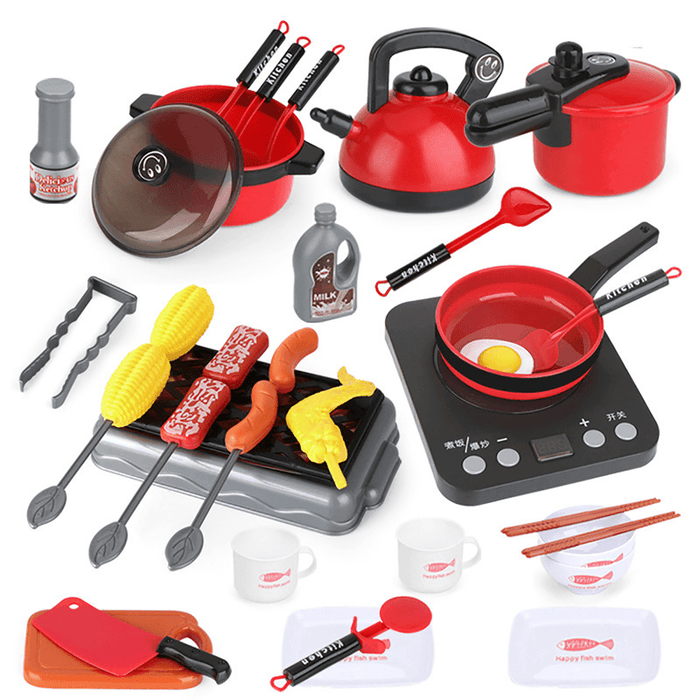 10/15/28/36/44Pcs Kids Kitchen Pretend Play Toys Cookware Toys with Pots and Pans for Toddlers Girls Boys Cooking Playset Toys for Kids Kitchen Playset Accessories