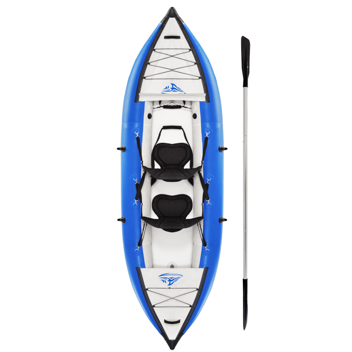 [US Direct] 12FT Inflatable Kayak Set 2-Person Portable Recreational Touring Boating Max Load 946Lbs with Paddle Air Pump