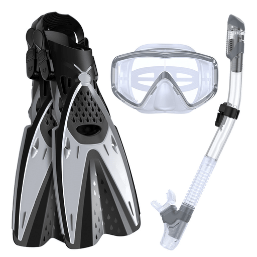 HHAOSPORT 3Pcs/Set Snorkel Mask Swimming Goggles + Underwater Breathing Tube + Diving Fins Diving Equipment