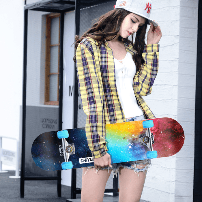 80X21Cm Double Kick Skateboard for Beginner＆Professional 3A Grade 7 Layers Maple with Non-Slip Emery Board Surface