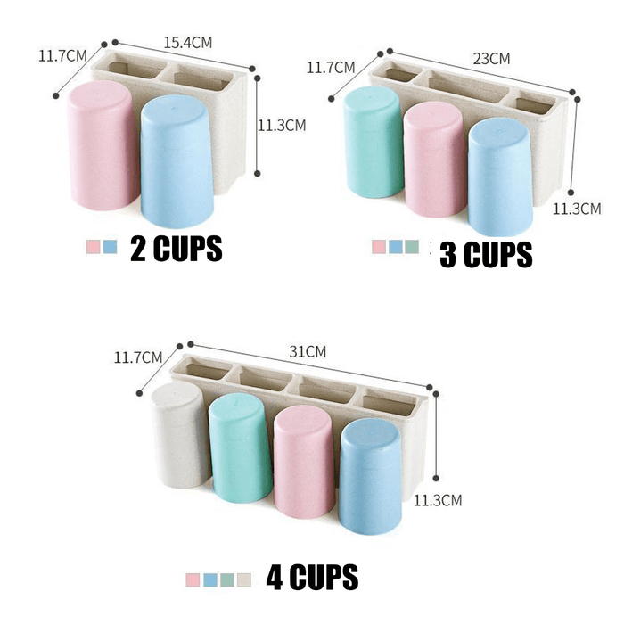 Multifunctional Wheat Straw 6 Toothbrushes Holder 2 Cups Suction Stand Home Bathroom Wall Mount
