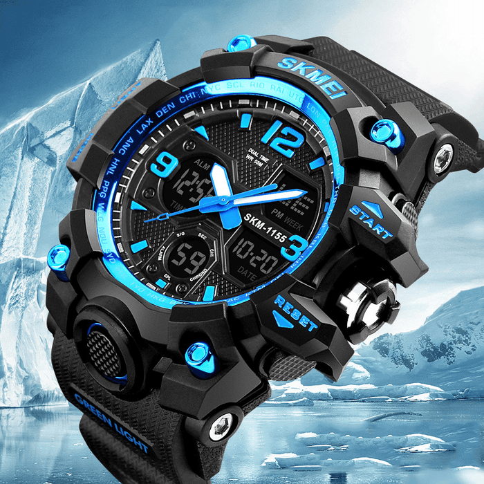 SKMIE 1155B Brand Waterproof EL Light Men Sport S Shock Watch Dual Display Analog Digital LED Electronic Quartz-Watches Bike Watch