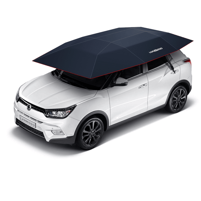 Lanmodo Automatic Car Umbrella Cover Tent Remote Control Portable Waterproof UV Proof Sun Shade Carport Waterproof All Weather Dual-Use Navy Blue with Stand