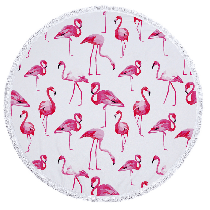 Fashion Flamingo 450G round Beach Towel with Tassels Microfiber 150Cm Picnic Blanket Beach Cover Up