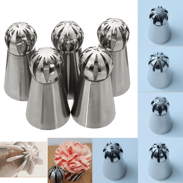 5Pcs Stainless Steel Sphere Ball Icing Piping Nozzle Cup Cake Pastry Tips Decor