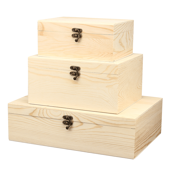 Wooden Vintage Treasure Chest Wood Jewelry Storage Box Case Organiser Ring