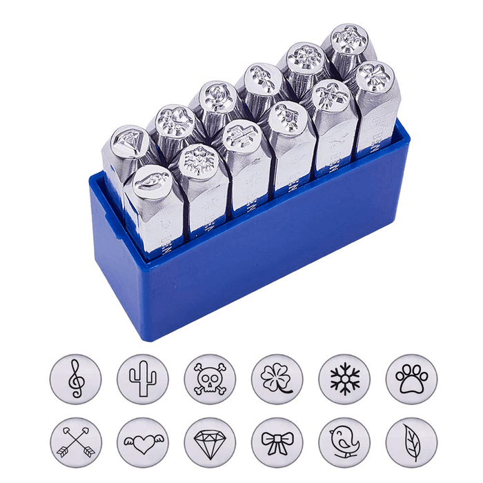 BENECREAT 12 PCS (6Mm 1/4") Metal Design Stamps Punch Stamping Tool Electroplated Hard Carbon Steel Tools Stamp/Punch Metal Jewelry Leather Craft Tool