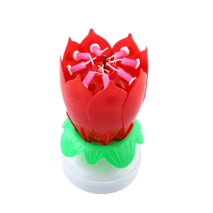 Musical Lotus Rotating Flower Happy Birthday Party Gift Candle Lights Atmostphere Light