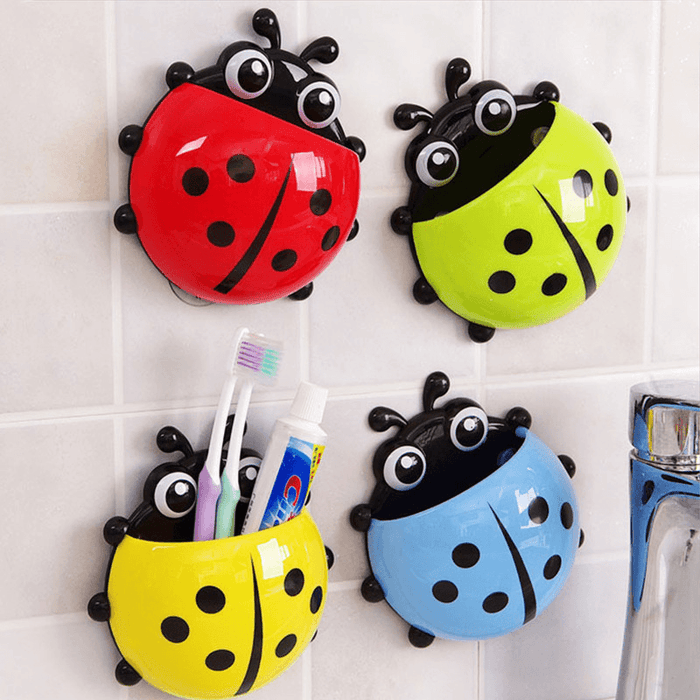 Cute Pocket Ladybug Wall Suction Cup Pocket Toothbrush Holder Bathroom Hanger Stuff Home Decoration