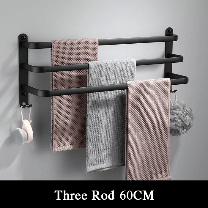 40/50/60Cm Three Pole Space Aluminum Towel Racks No Punching Towel Racks with Hook