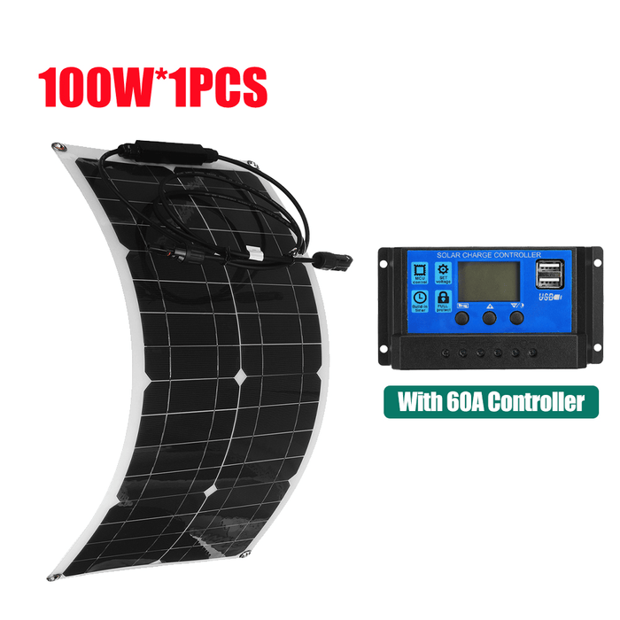 100W Flexible Solar Panel Battery Charger Kit Boat Car & 30/60/100A Controller