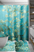 Flower Waterproof Shower Curtain Waterproof Polyester Fabric Bathroom Curtains for 12 Hooks