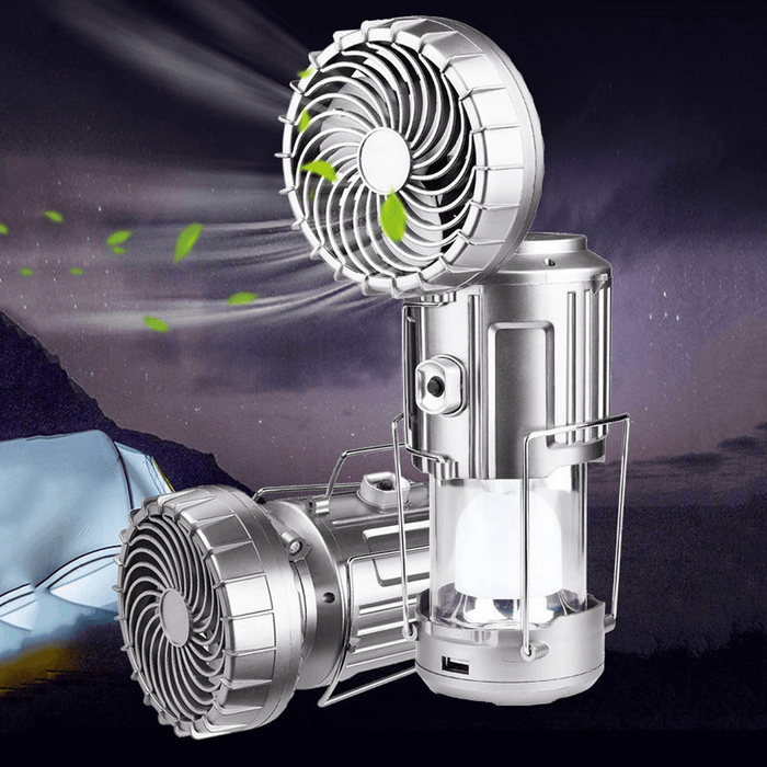 Ipree® 2-In-1 Solar Camping Light Portable Hanging Tent Lamp Rechargeable Cooling Fan Outdoor Camping Fishing Hiking