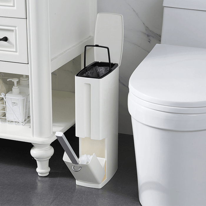 3 in 1 Multifunction Bathroom Trash Can Garbage Bin Kitchen Waste Basket with Toilet Brush Garbage Bag Holder Waste Dustbin for Home Office Room