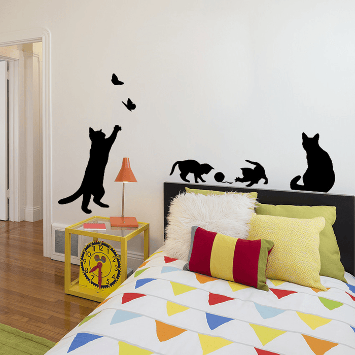 Removable Cat Play Butterflies Wall Sticker for Bedroom, Kitchen, and Living Room Decor