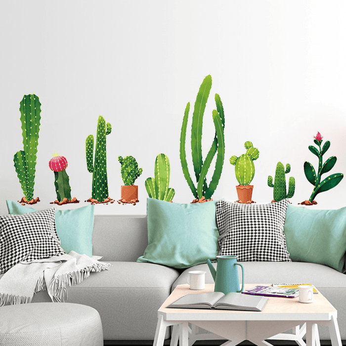 Miico Creative Cartoon Cactus PVC Removable Home Room Decorative Wall Door Decor Sticker